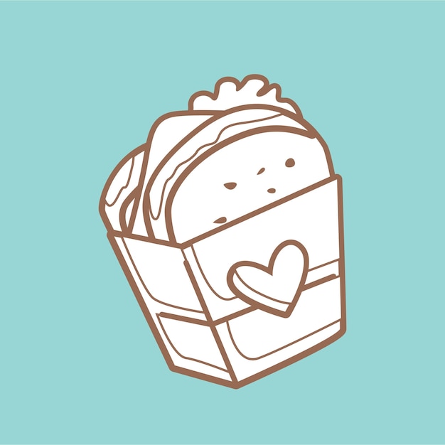 Sandwich Bread Bakery Food Breakfast Cartoon Digital Stamp Outline