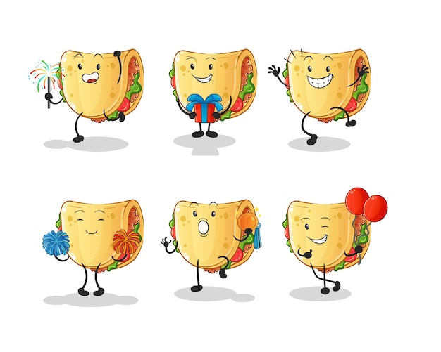サンドイッチのお祝いセットのキャラクター。漫画のマスコットベクトル