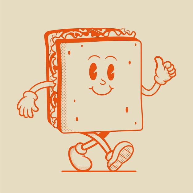 Sandwich Character, Retro Mascot Character