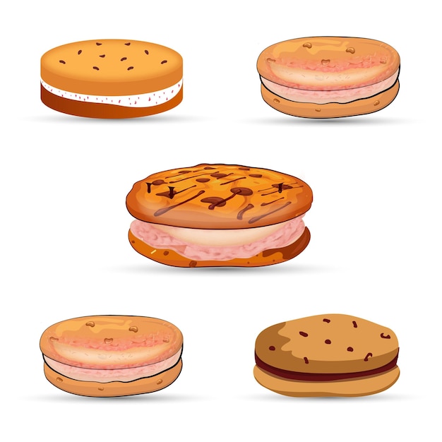 Sandwich cookies set with cream illustration
