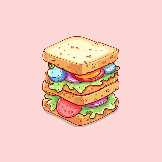Sandwich cool colors kawaii clip art illustration for menu poster web