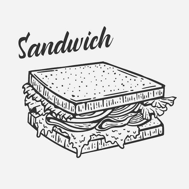 Illustrazione di disegno del panino in mano disegnata in stile vintage