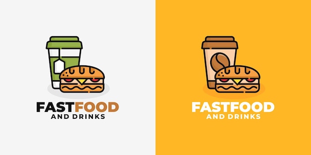 Sandwich and drink fast food logo design vector