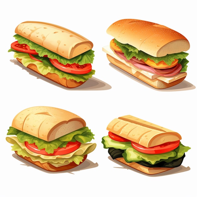 Сэндвич еда вектор хлеб закуска иллюстрация обед еда сыр быстрый изолированный ветчина ресторан