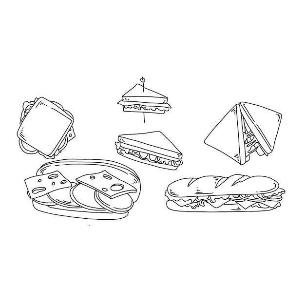 sandwich hand getrokken doodle illustraties vector set