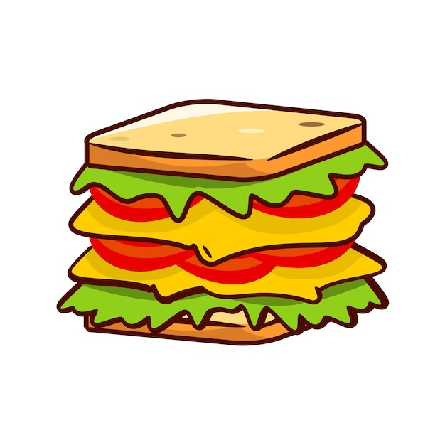 음식 디자인에 대 한 흰색 배경 벡터 일러스트 레이 션에 고립 된 만화 스타일의 샌드위치 아이콘