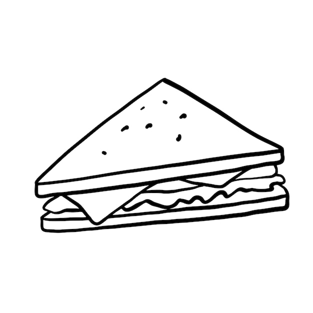 Sandwich illustration in doodle style Outline food illustration Line fastfood sketch