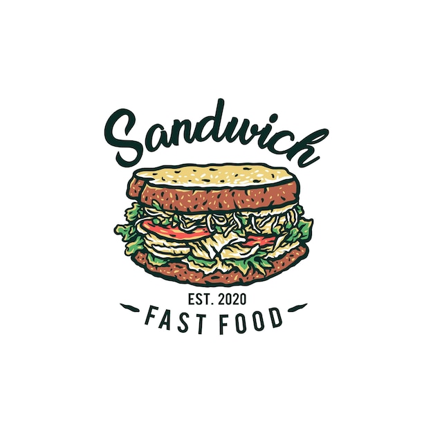 Disegnato a mano logo sandwich