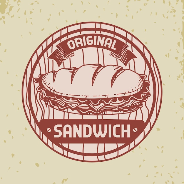 Sandwich logo logo op gegraveerd hout vector design