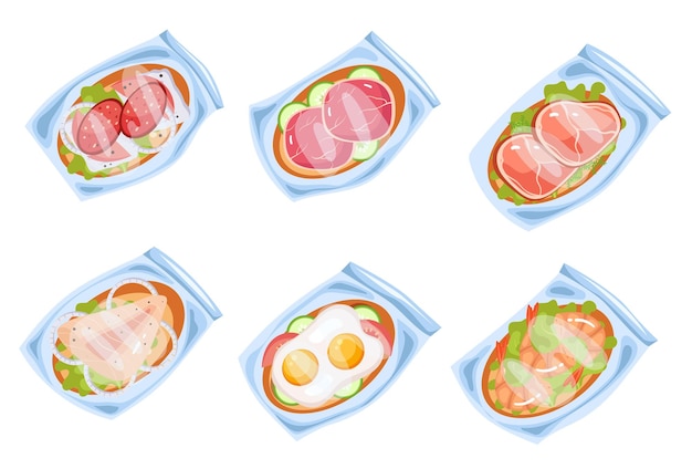 Сэндвич-обеденная закуска в пластиковом пакете, изолированная иллюстрация графического дизайна