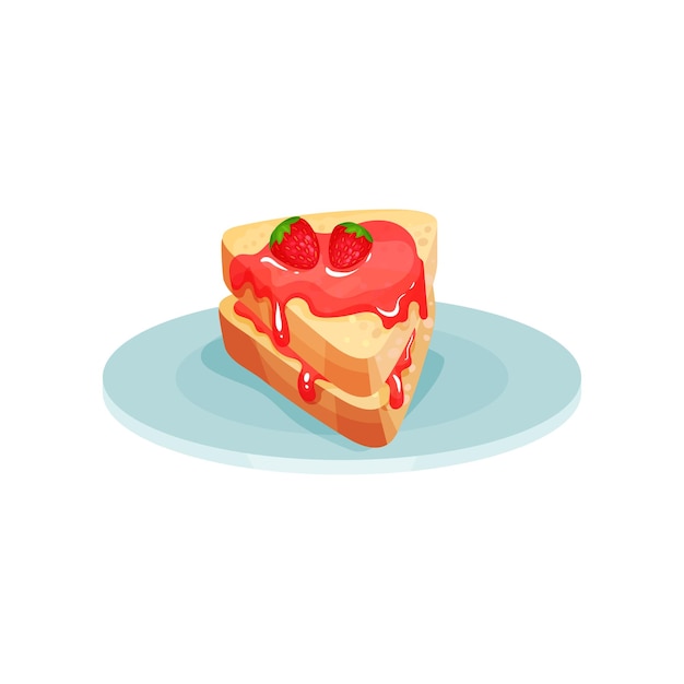 Sandwich met aardbeienjam eten voor ontbijt vector illustratie op een witte achtergrond