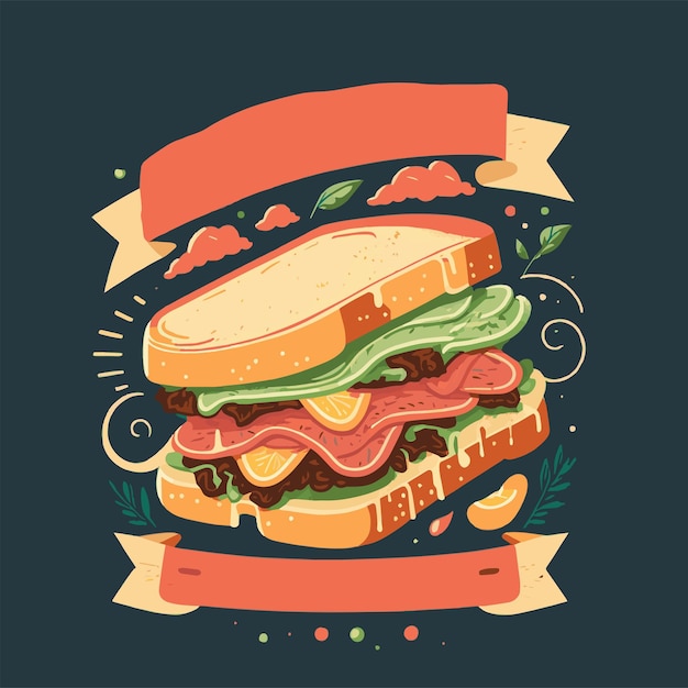 Sandwich met kaasworst en groenten vector illustratie sandwich icoon