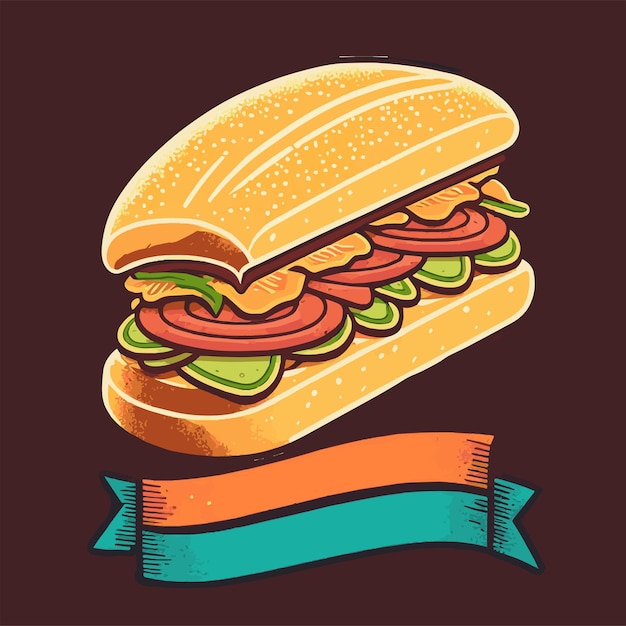 Sandwich met kaasworst en groenten vector illustratie sandwich icoon