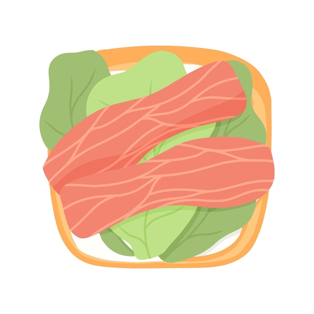 Vector sandwich met vis en salade zalm toast vectorillustratie in cartoon-stijl gezond ontbijt