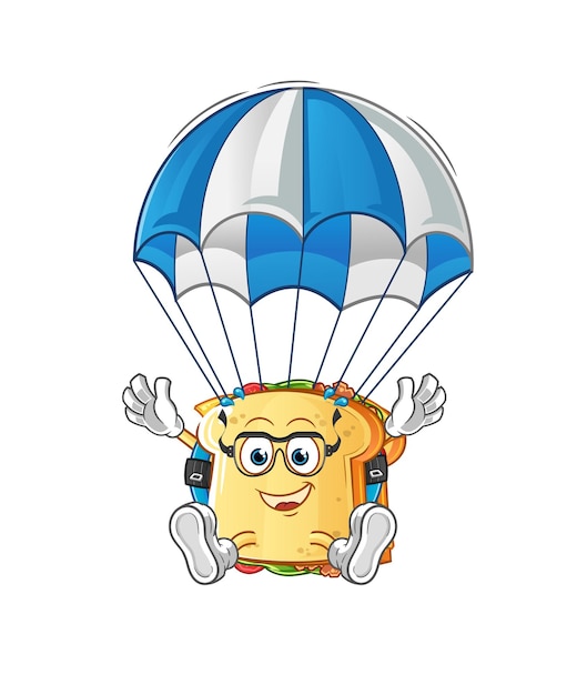 Sandwich parachutespringen karakter. cartoon mascotte vector