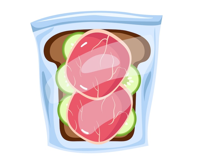 Сэндвич в пластиковом пакете, ланч-бокс, ланч-бокс, изолированная концептуальная иллюстрация графического дизайна