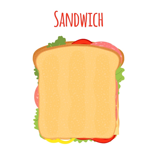 Vector sandwich. tomato, pepper, cheese, salad, toast