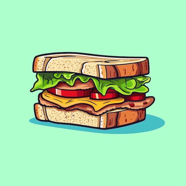Linea pulita dell'illustrazione di vettore del panino e clip art di colore freddo per il web del manifesto del menu