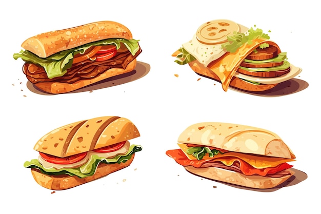 Vector sandwich vector set collection graphic clipart design flat vector illustration isolated on white background