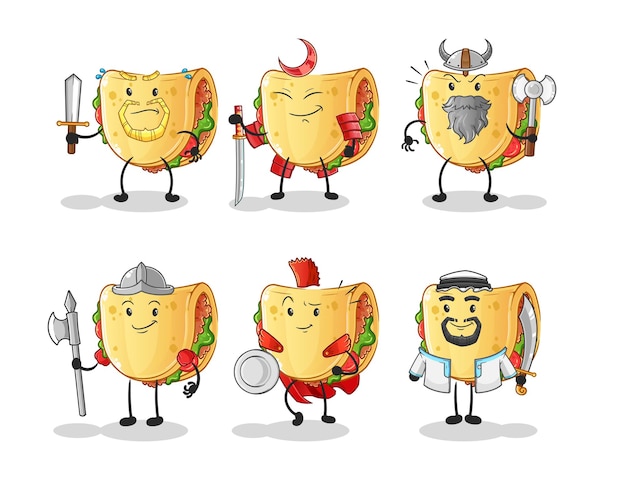 Vector sandwich warrior group character. cartoon mascot vector