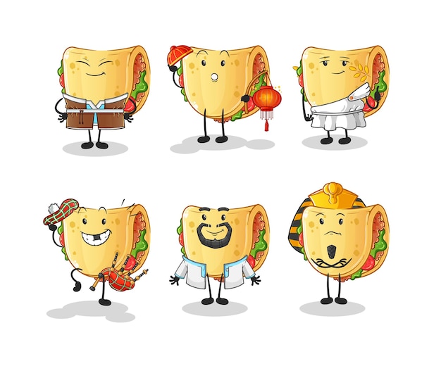 Sandwich wereldcultuurgroep. cartoon mascotte vector