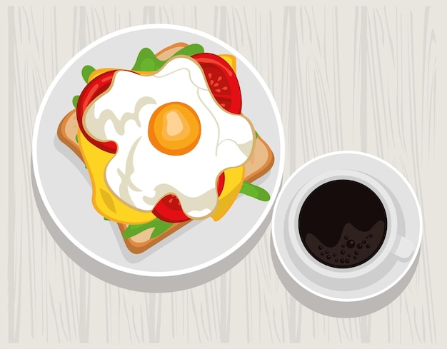 Vector sandwich with egg fried airview