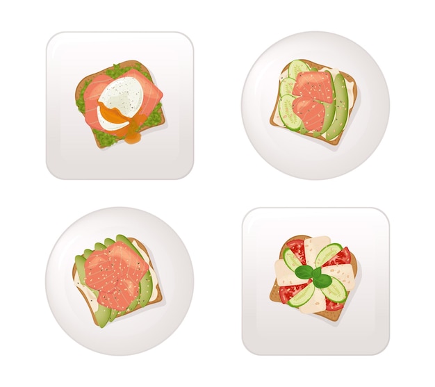 Vector sandwich with egg salmon and avocado