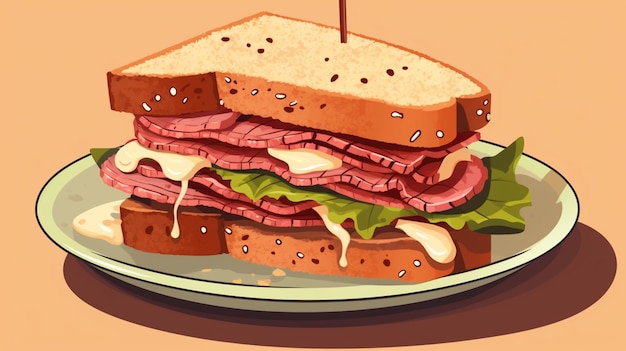 Vector a sandwich with meat and cheese on it