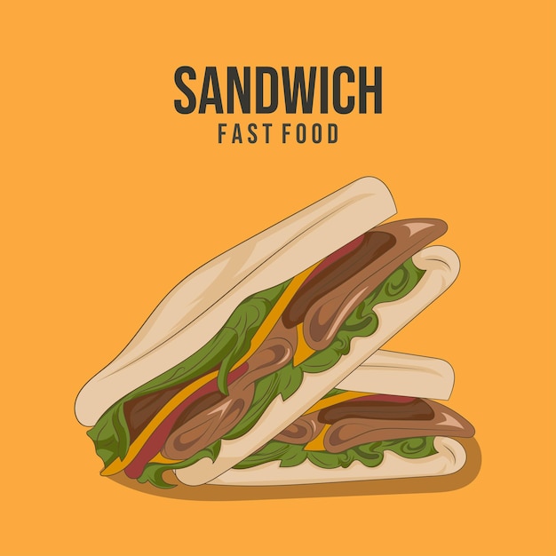 Panino con illustrazione vettoriale di carne e formaggio