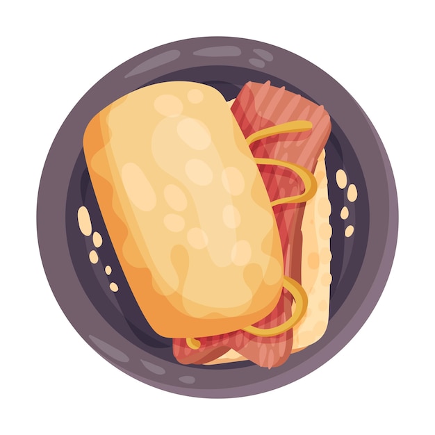 Vector sandwich with pita bread and salmon slice as portuguese snack view from above vector illustration