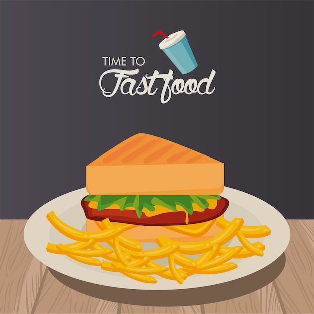 Sandwiche and french fries delicious fast food icon  illustration