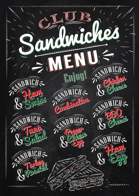 Vector sandwiches menu chalk color