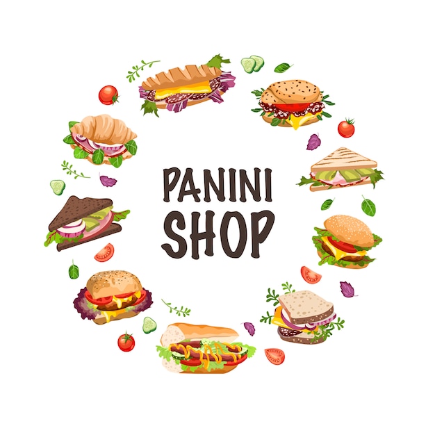 Vector sandwiches and panini illustration