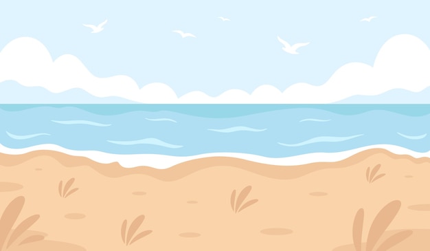 Вектор Песчаный пляж пейзаж привет лето летние каникулы берег океана