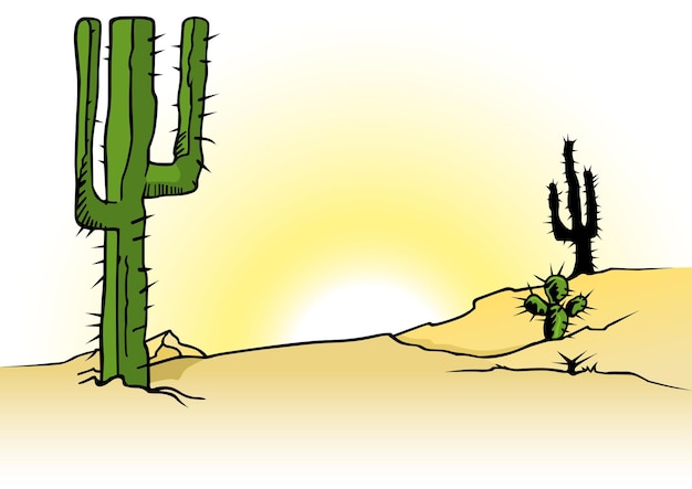 Vettore deserto sabbioso con cactus