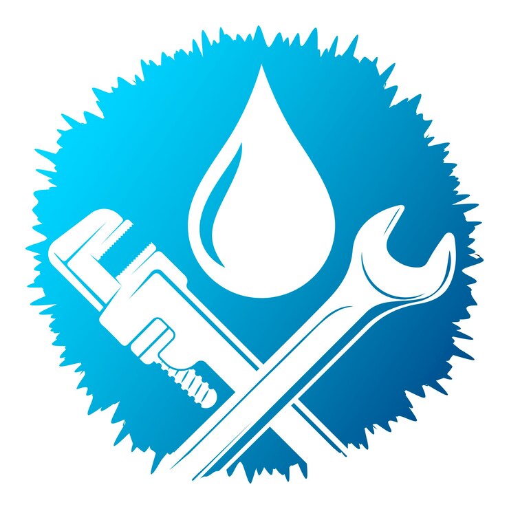 Vector sanitair en moersleutel druppel water ontwerp voor reparatie en service van loodgieterswerk