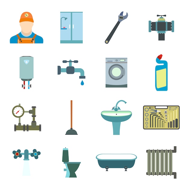 Vector sanitary engineering flat elements set