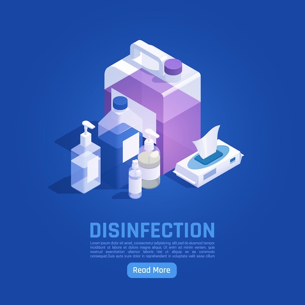 Sanitizing isometric banner with antibacterial products and medical appliances