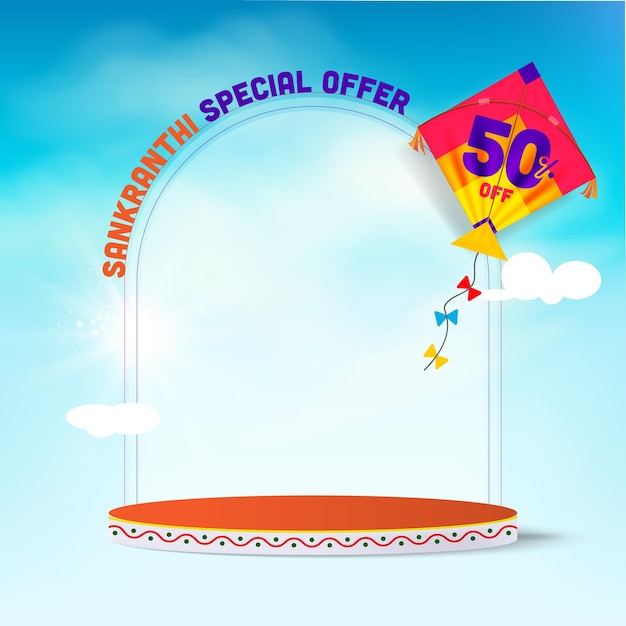 Sankranti special offer written on kite and podium for product