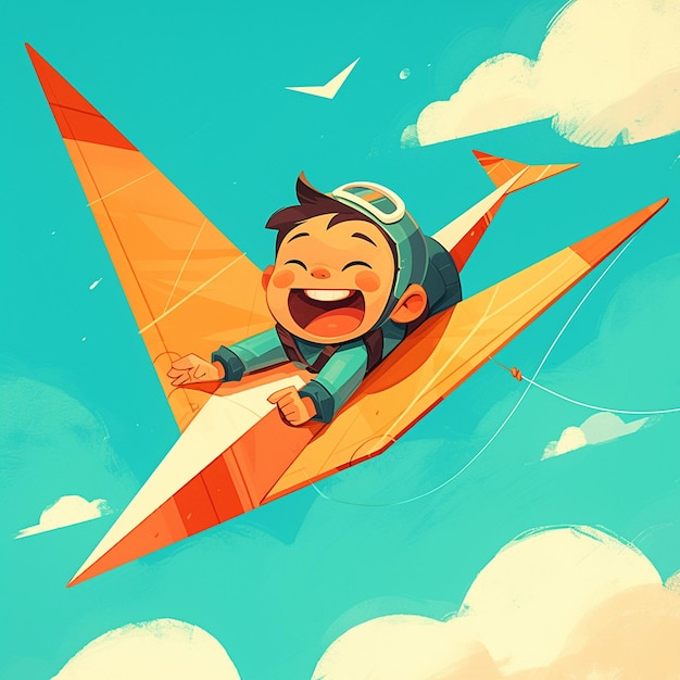 Vector a santa ana boy goes hang gliding in cartoon style