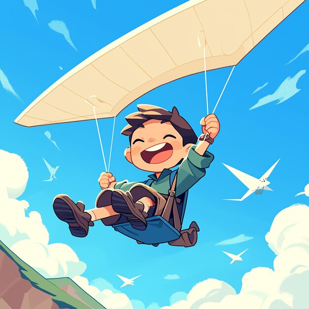 Vector a santa ana boy goes hang gliding in cartoon style