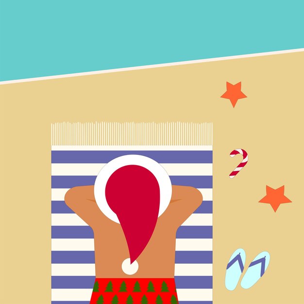 Santa on the beach. Vector illustration
