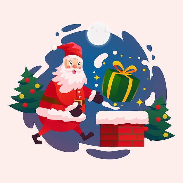 Santa Calus Christmas Giving Box Cartoon