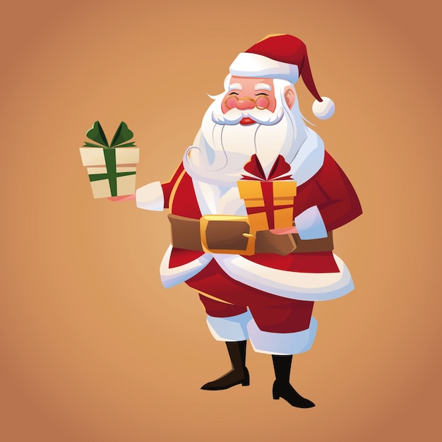 Santa cartoon met cadeau pictogram