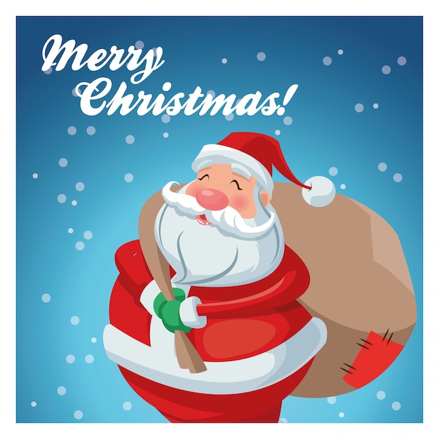 Santa cartoon with gift bag icon