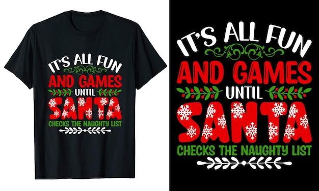 サンタはいたずらリストをチェックします クリスマス タイポグラフィ Tシャツ デザイン