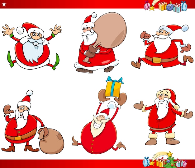 santa and christmas cartoon set