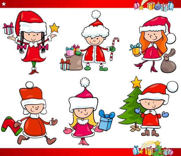 Set cartoon santa e natale