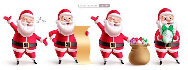 Santa christmas characters vector set design Christmas santa claus character in reading wish list