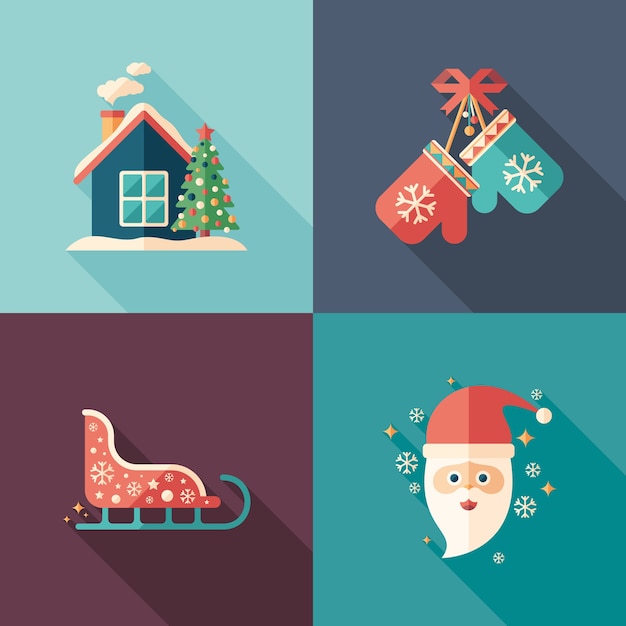 Santa and christmas mood flat square icons set.